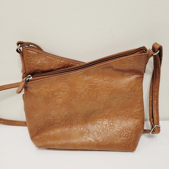 MultiSac Brown Tan Zig Zag Crossbody Shoulder Bag Purse Floral - Picture 8 of 8